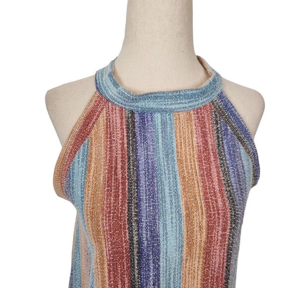 W5 Anthropologie Striped Colorful Knit Fringe Boho Sleeveless Halter Top Small - Picture 2 of 9